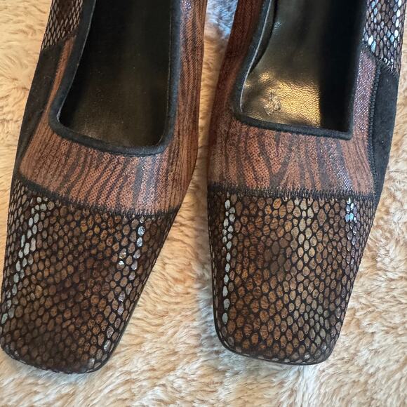 Proxy Women's sz 7 Heels Pumps Made In Spain Brown leather snakeskin square toe - Picture 4 of 10